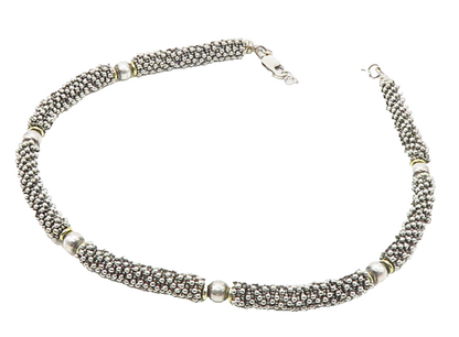 925 Silver & 14K GOLD  Vintage Shiny Two Tone Cluster Chain Necklace  NE2956