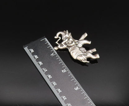 925 Sterling Silver  Vintage Man Riding Elephant Brooch Pin  BP9631