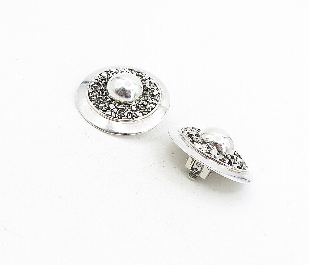 MEXICO 925 Silver  Vintage Textured Dome Non Pierce Drop Earrings  EG4404