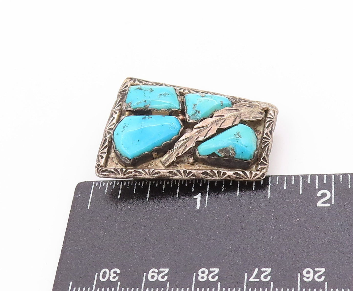 925 Sterling Silver Vintage Bolo Tie A. PENKETEWA ZUNI Turquoise Leaf  TR4007