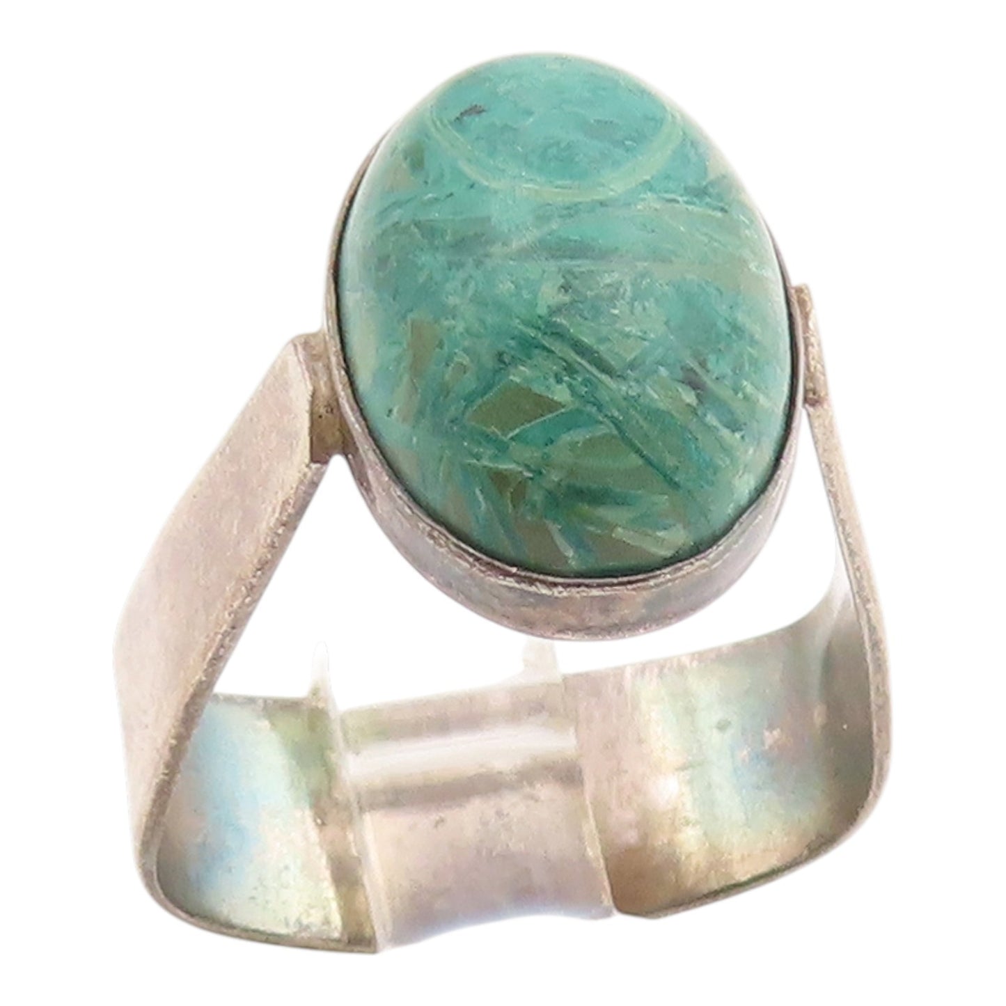 925 Sterling Silver Vintage Ring ISRAEL Cabochon Eilat Stone Band Sz 7.5 RG35539