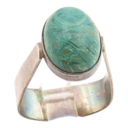 925 Sterling Silver Vintage Ring ISRAEL Cabochon Eilat Stone Band Sz 7.5 RG35539