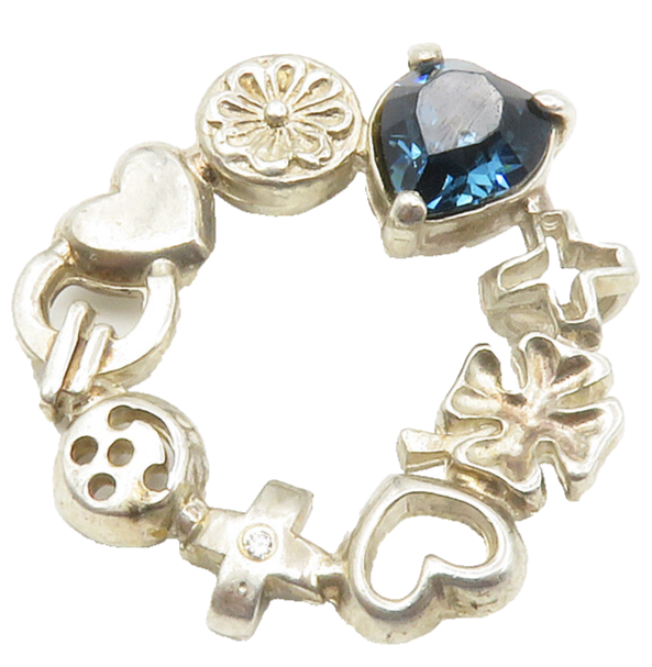 925 Sterling Silver  Vintage Blue Topaz Heart Floral Wreath Pendant  PT10999