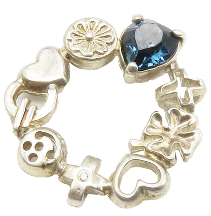 925 Sterling Silver  Vintage Blue Topaz Heart Floral Wreath Pendant  PT10999