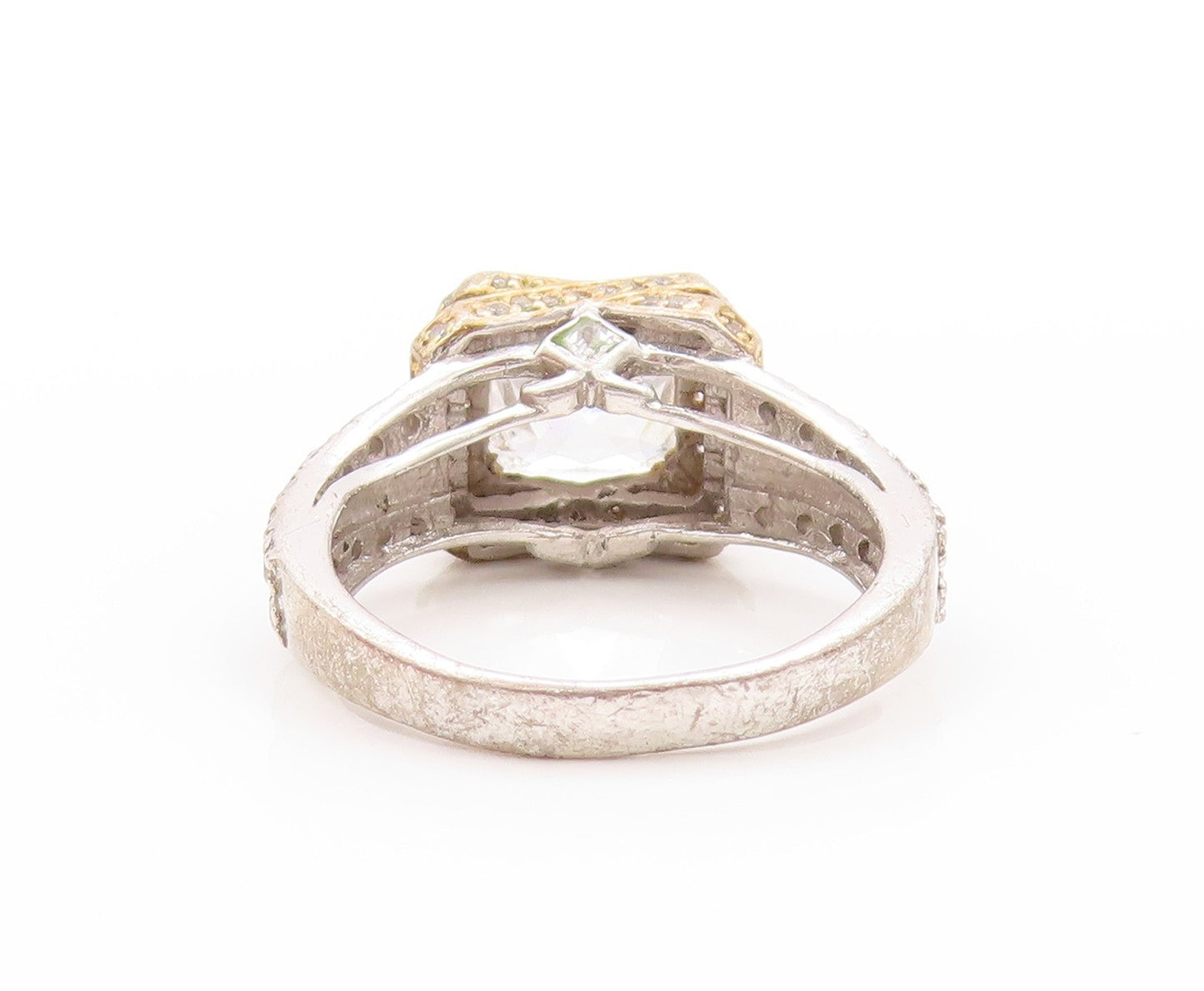925 Sterling Silver Vintage Ring Designer Square Halo Round CZ  Sz 8.5  RG32997