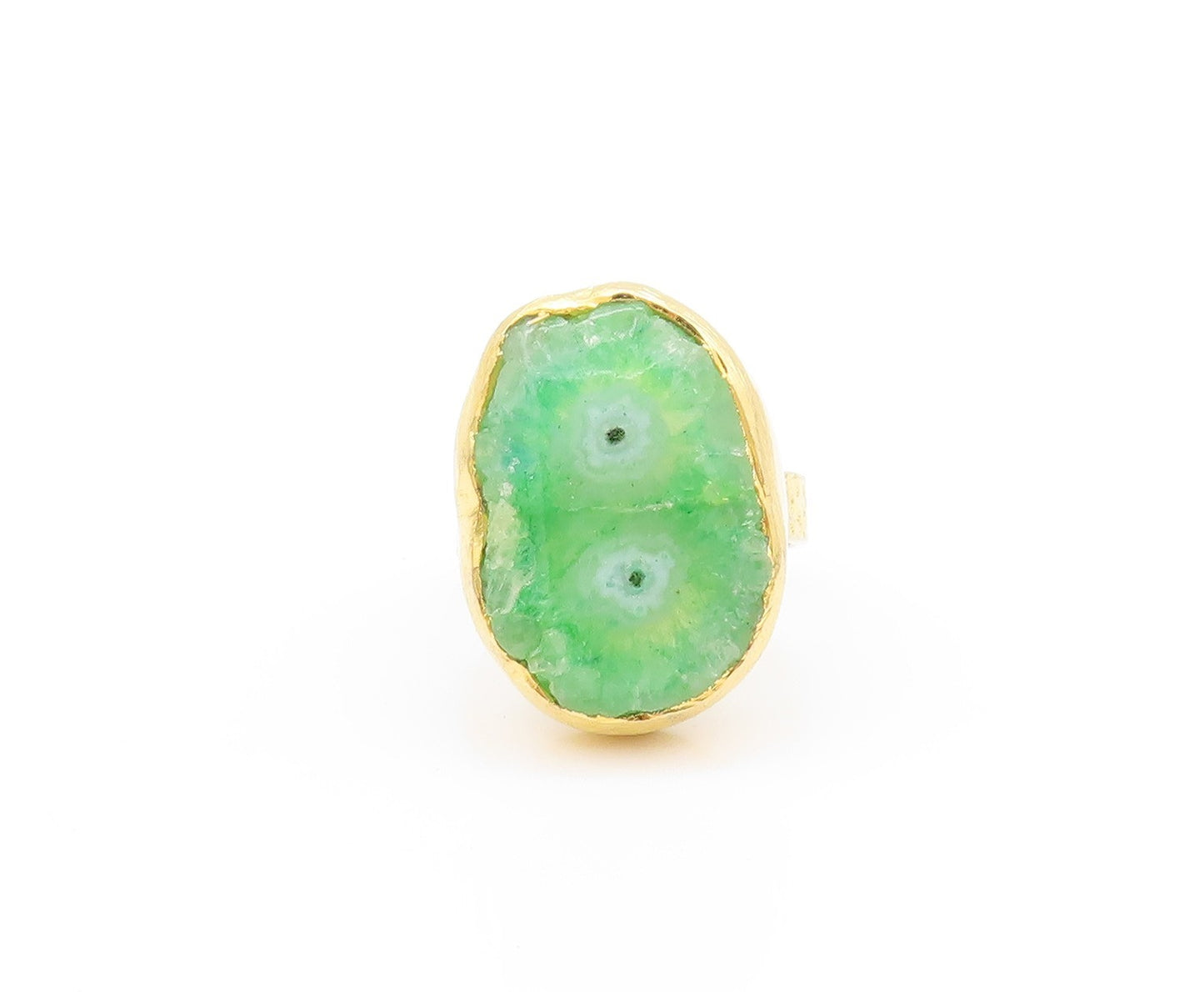 925 Sterling Silver Vintage Ring Gold Plated Green Solar Quartz  Sz 8  RG32773