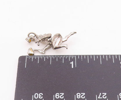 925 Sterling Silver  Vintage Shiny Petite Cheerleader Pendant (MOVES)  PT17518