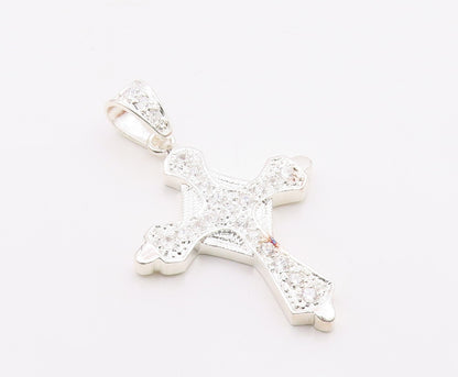 925 Sterling Silver  Vintage Cubic Zirconia Religious Cross Pendant  PT16334