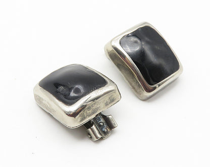 925 Sterling Silver  Vintage Inlaid Black Onyx Non Pierce Earrings  EG5836