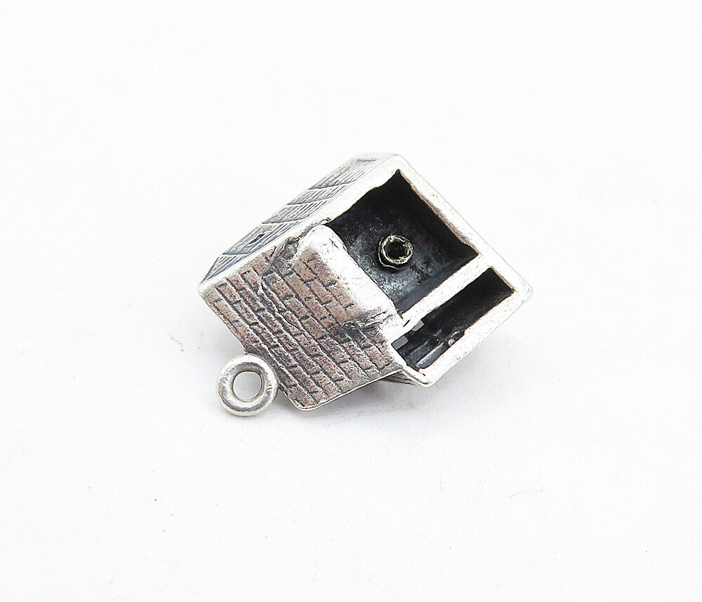 925 Sterling Silver  Vintage Petite Dark Tone Sculpted House Pendant  PT3941