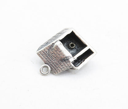 925 Sterling Silver  Vintage Petite Dark Tone Sculpted House Pendant  PT3941