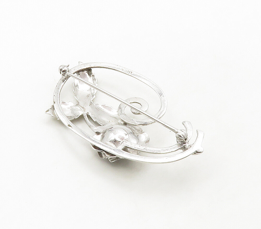 925 Sterling Silver  Vintage Shiny Swirl Rose Flower Motif Brooch Pin  BP6430