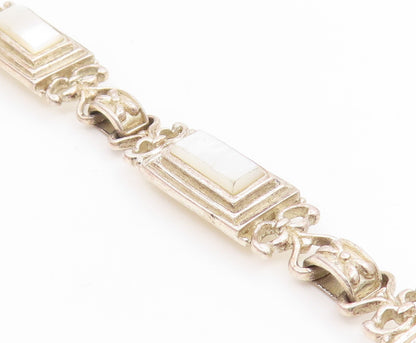 925 Sterling Silver Vintage Bracelet Mother Of Pearl Geometric Panel  BT11933