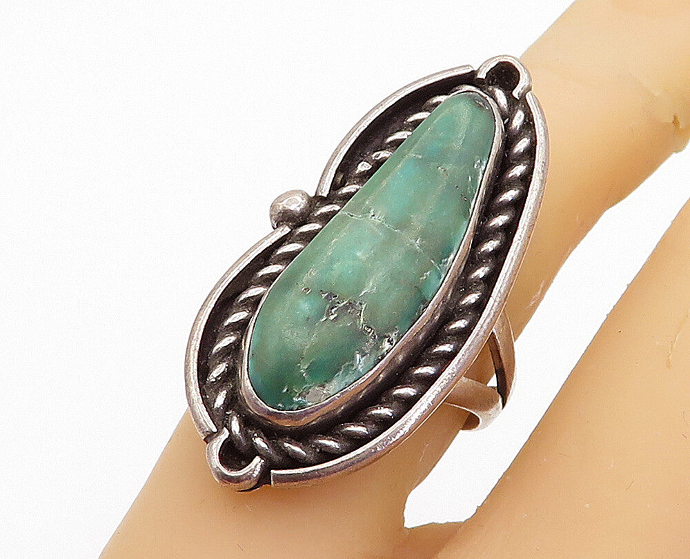 NAVAJO 925 Sterling Silver  Vintage Turquoise Twist Cocktail Ring Sz 6  RG3617