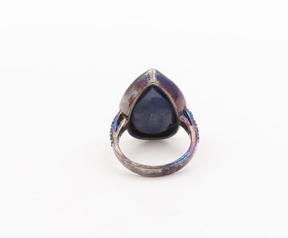925 Sterling Silver Vintage Ring Drop Cut Blue Gemstone Diamonds  Sz 7  RG29174