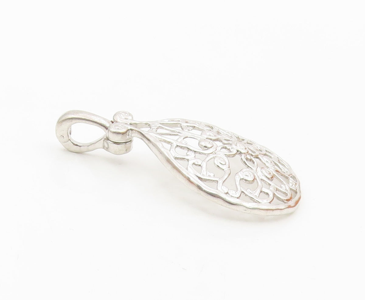 925 Sterling Silver  Vintage Shiny Open Floral Swirl Design Pendant  PT15801