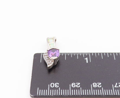 925 Sterling Silver  Vintage Shiny Amethyst Fire Opal & Topaz Pendant  PT18205