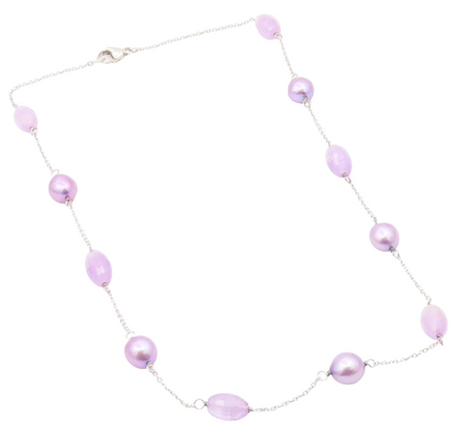925 Sterling Silver  Vintage Purple Quartz & Bead Ball Pattern Necklace NE3999