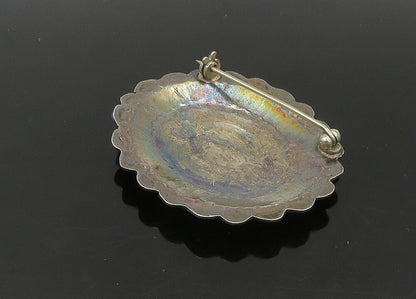 SOUTHWESTERN 925 Silver Vintage Dark Tone Etched Pattern Brooch Pin BP8931