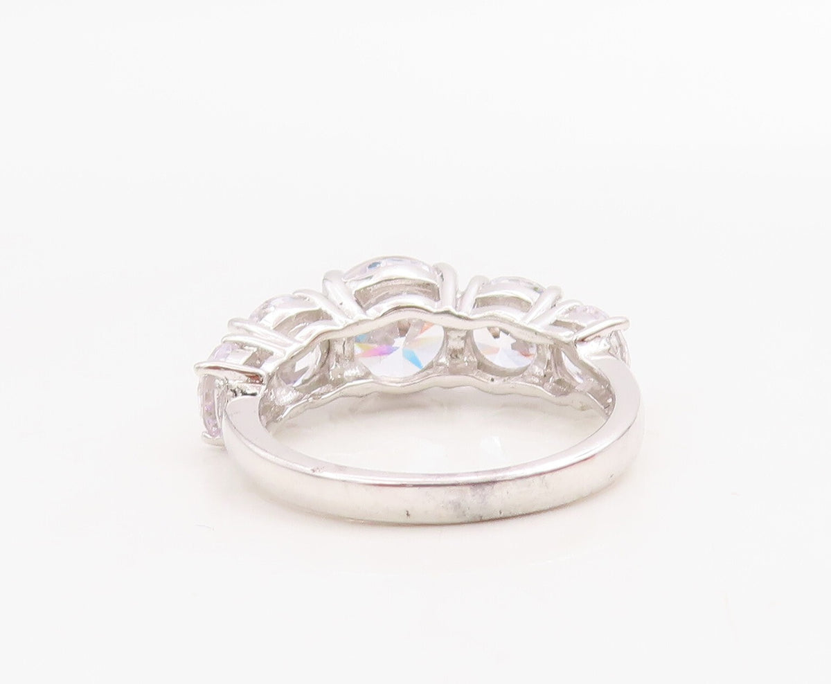 925 Sterling Silver Vintage Ring Minimalist 5 CZ Stone Band  Sz 7  RG30982