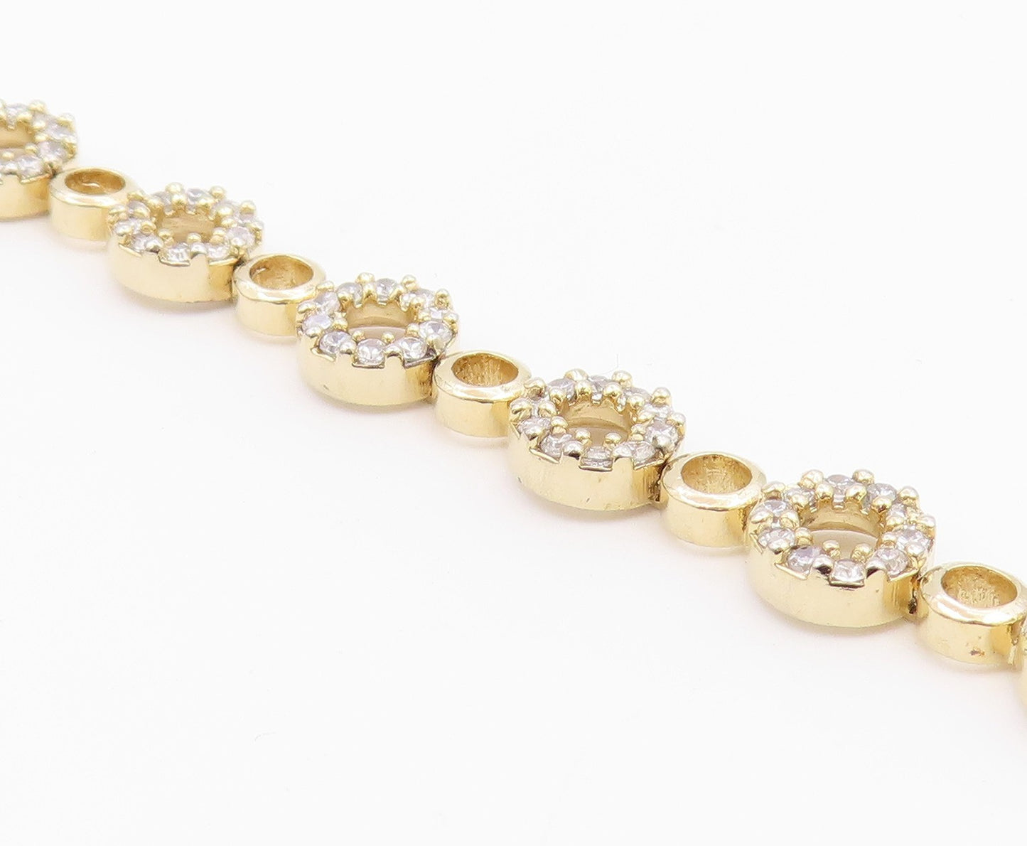 925 Sterling Silver  Shiny Topaz Open Circle Gold Plated Chain Bracelet BT8270