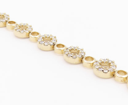 925 Sterling Silver  Shiny Topaz Open Circle Gold Plated Chain Bracelet BT8270