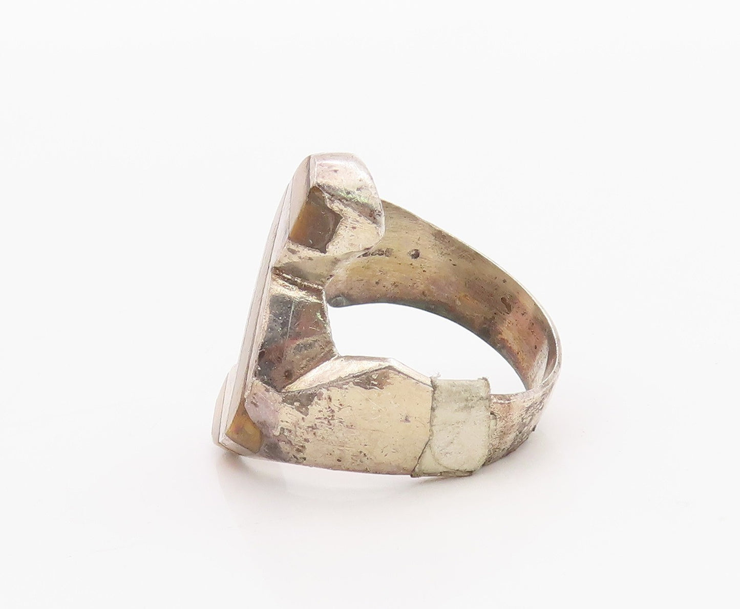 925 Sterling Silver Vintage Ring Solid Cutout Tiger's Eye Inlay  Sz 9  RG33280