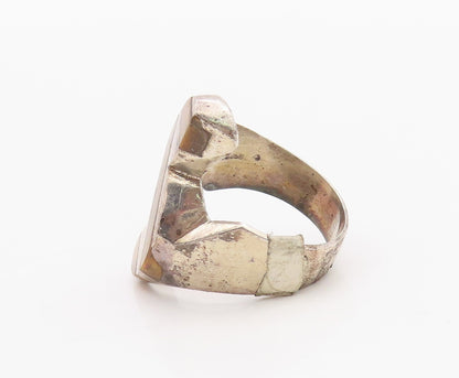 925 Sterling Silver Vintage Ring Solid Cutout Tiger's Eye Inlay  Sz 9  RG33280