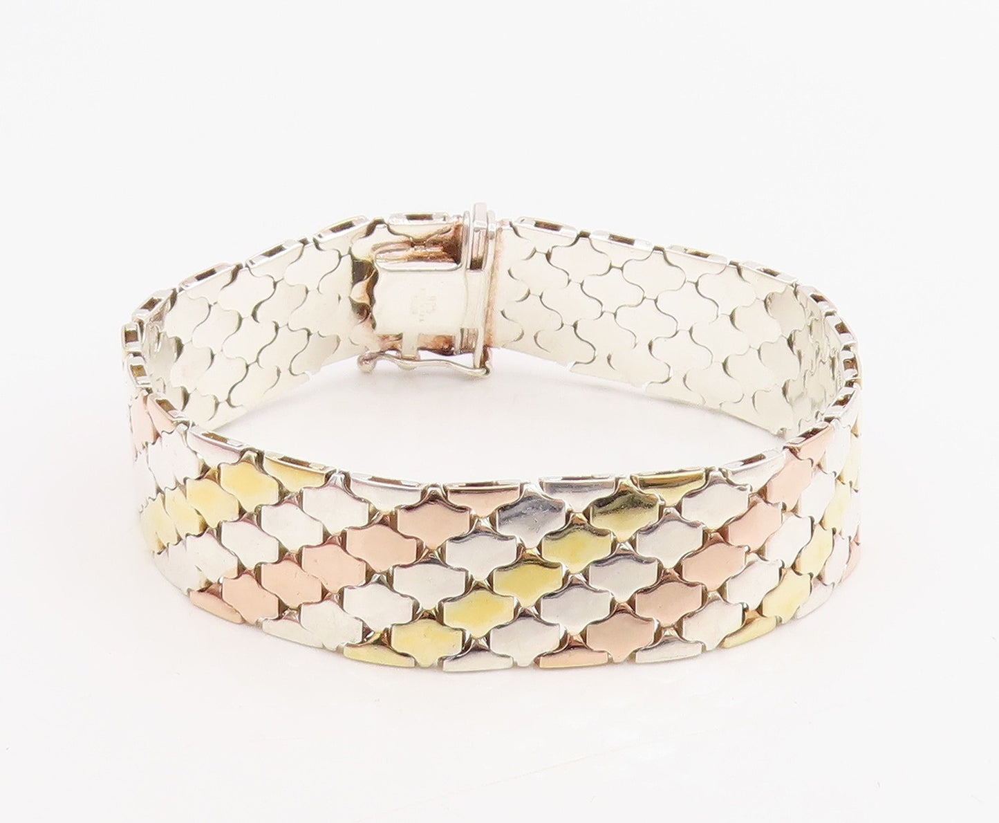925 Sterling Silver Vintage Bracelet Classic Multi Tone Fish Scale Chain BT11487