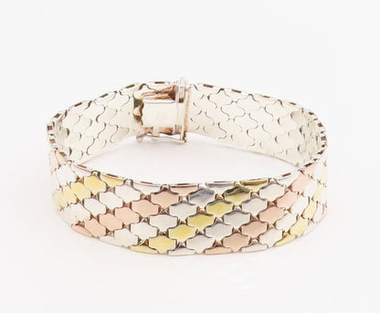 925 Sterling Silver Vintage Bracelet Classic Multi Tone Fish Scale Chain BT11487