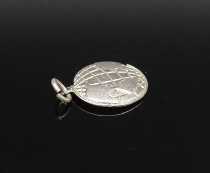925 Sterling Silver  Vintage Round Etched World Globe Charm Pendant  PT21343