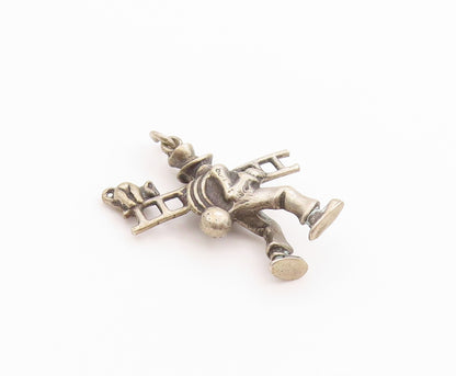 925 Sterling Silver Vintage Pendant German Lucky Chimney Sweep with Cat  PT24890