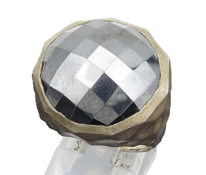 925 Sterling Silver  Vintage Round Hematite Hammered Dome Ring Sz 9  RG24519