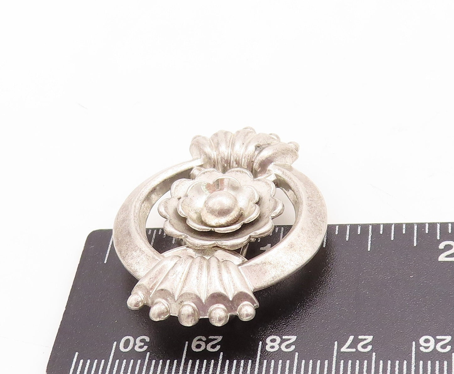 925 Sterling Silver Vintage Brooch Pin Antique Designer Carved Flower  BP11449