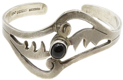 MEXICO 925 Silver  Vintage Black Onyx Cutout Design Cuff Bracelet  BT4819