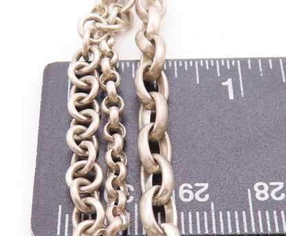 925 Sterling Silver  Vintage Hammered Open Square Chain Necklace  NE2081