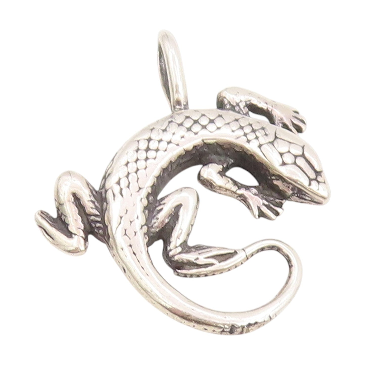 925 Sterling Silver Vintage Pendant Textured Gecko Lizard Reptile Charm  PT25237