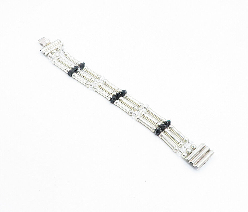 N&R 925 Silver Vintage Hematite & Topaz Multi Strand Chain Bracelet BT3356