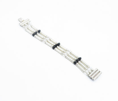 N&R 925 Silver Vintage Hematite & Topaz Multi Strand Chain Bracelet BT3356