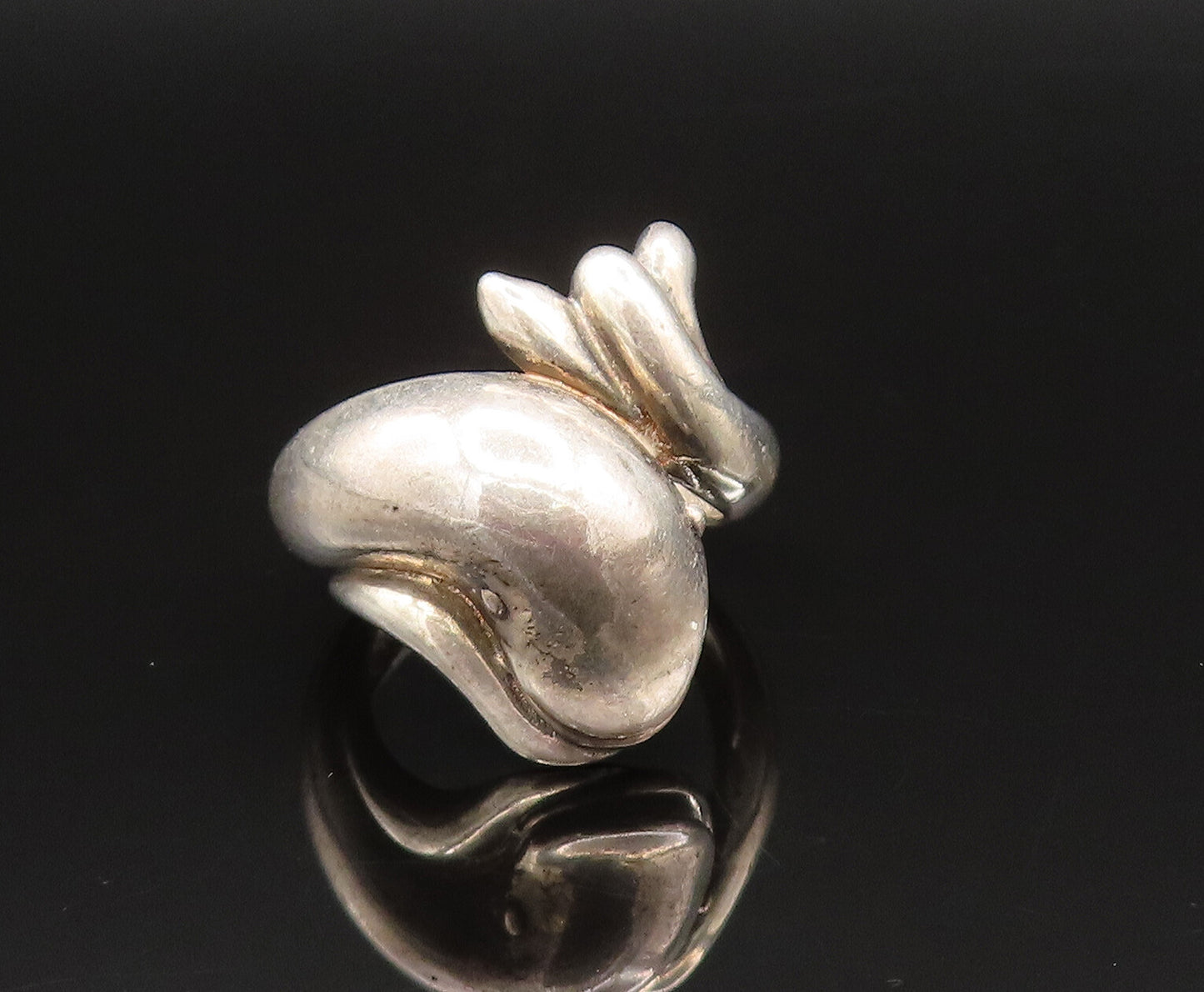 925 Sterling Silver  Vintage Dolphin Head & Tail Bypass Ring Sz 6.5  RG25613