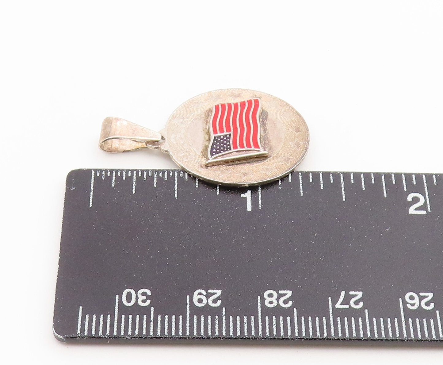 925 Sterling Silver Vintage Pendant Enameled US Flag Circle Medallion  PT26628