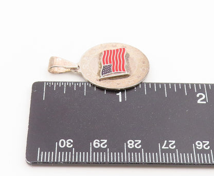925 Sterling Silver Vintage Pendant Enameled US Flag Circle Medallion  PT26628