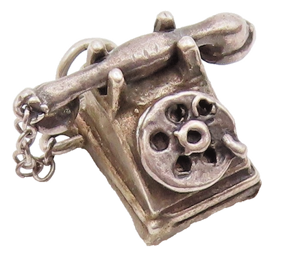 925 Sterling Silver  Vintage Old Fashioned Telephone Pendant  PT19429