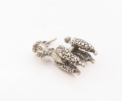 925 Sterling Silver  Vintage Shiny Poodle Dog Chiseled Detail Pendant  PT19287
