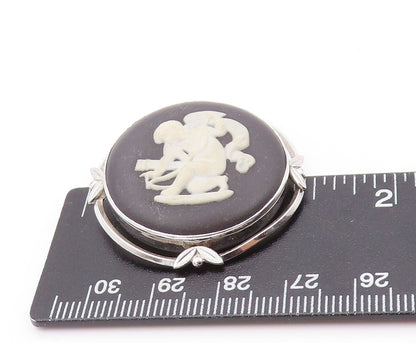 925 Sterling Silver Vintage Brooch  WEDGWOOD black Jasper Cameo  BP11551