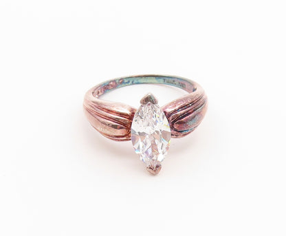 925 Sterling Silver Vintage Ring Marquise Cut CZ Solitaire Band  Sz 7  RG36855