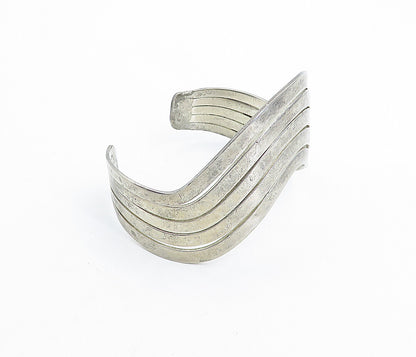 925 Sterling Silver  Vintage Dark Tone Wavy Split Design Cuff Bracelet  BT2323