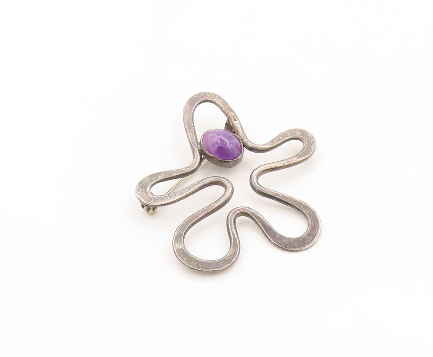925 Sterling Silver Vintage Brooch Pin Dark Tone Amethyst Amorphas Cut  BP11314