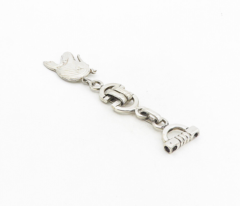 925 Sterling Silver  Vintage Egyptian Pharaoh Shiny Linked Key Chain  TR1427