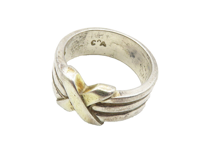 DAVID SIGAL 925 Sterling Silver  Vintage Shiny X Ribbed Band Ring Sz 6  RG9780